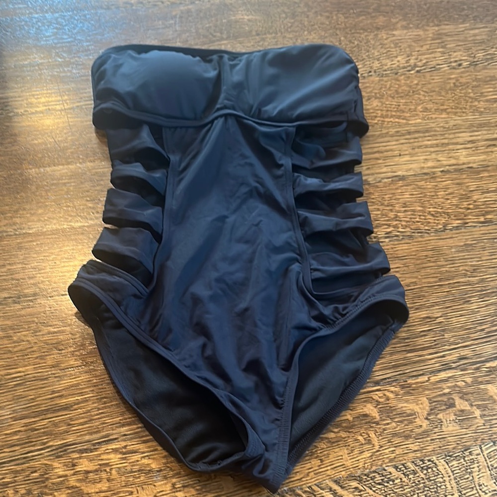 Black Cut Out Spaghetti Straps Swimsuit with Beach Skirt